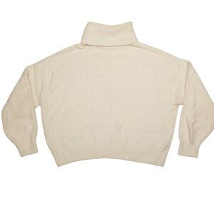 Fuzzy White Turtle Neck Sweater Cropped Large Soft Warm Relaxed Fit Slouchy Top